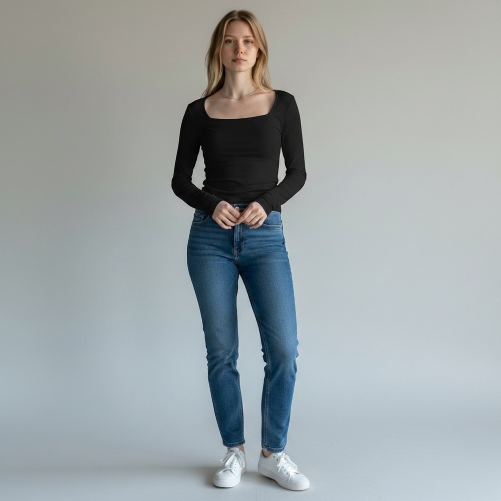 Abercrombie & Fitch Womens Black Square Neck Long Sleeve Dark Academia Top S